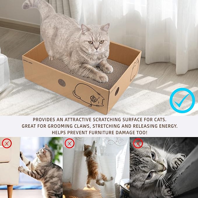 PrimePets Wide Cat Scratch Pad with Box, 5 Pack, XL, Reversible Scratcher Cardboard for Indoor Cats, 17x13x5'' Kitty Bed Scratching Board, Convenient Replacement Hole Design