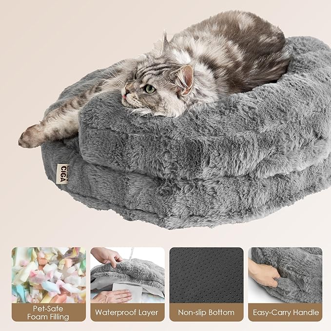 EHEYCIGA Small Dog Bed and Cat Couch for Puppy and Kitten - Fluffy Faux Rabbit Fur Pet Sofa with Washable Removable Cover, Waterproof and Non-Slip, 23 Inch Grey