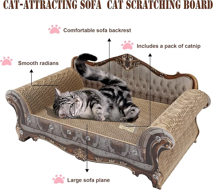 Sofa Shaped Scratching Couch,Thick Scratching Cardboard, Lounge Bed for Indoor Rest&Play, Sofa Scratcher Pad (23 "L X 12.2" W X 10.6 "H)