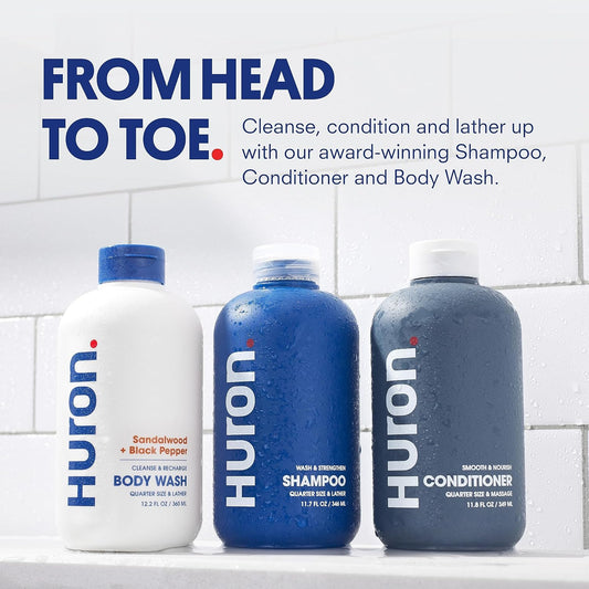 Huron Shower Kit - Shampoo, Conditioner, & Body Wash For Men - Sandalwood + Black Pepper Scent - Hydrating & Nourishing Men's Shampoo & Conditioner