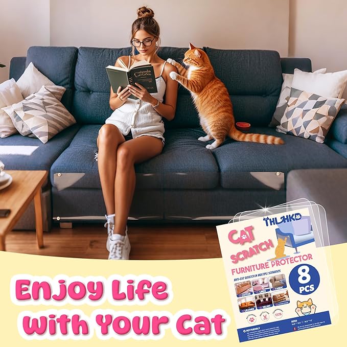 Cat Scratch Furniture Protector: 8 Pcs Couch Protectors Tape from Cats Claws Scratching Single Sided Clear Sticky Sheets Proof Clawing Sofa Corner Protection Cover Anti Scratch for Furniture