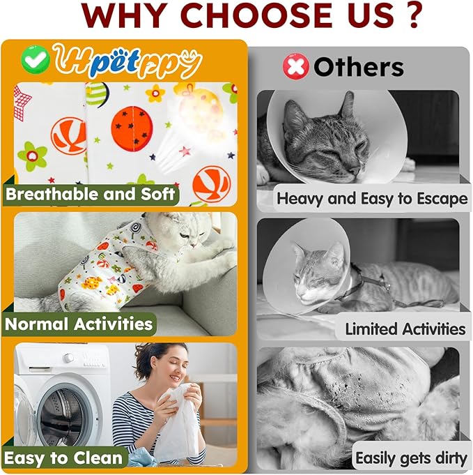 Cat Recovery Suit for Spay Abdominal Wounds, Breathable Cat Onesie for Cats After Surgery Female, Kitten Surgical Recovery Suit Female Cone of Shame Alternative for Cats Anti Licking