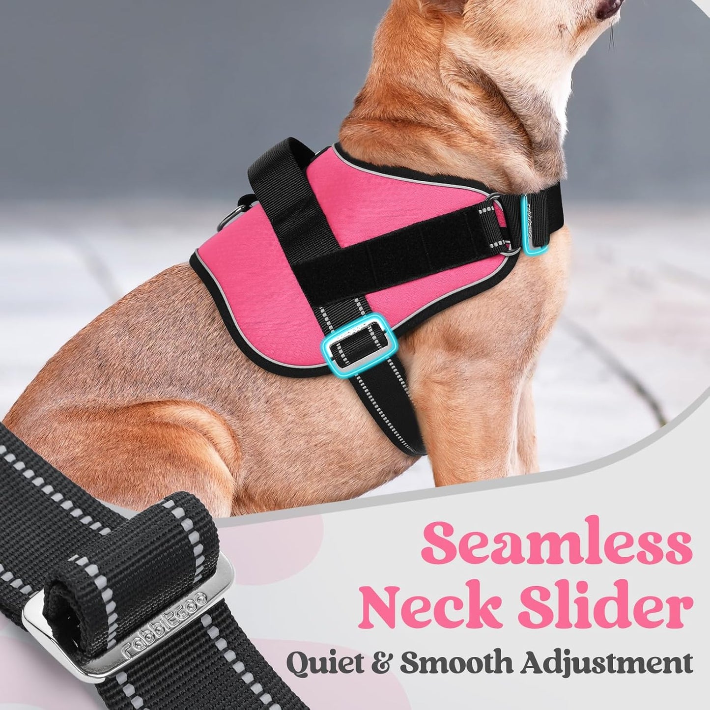rabbitgoo Dog Harness for Large, Easy On Pet Vest with One Buckle, No Pull Adjustable Service Harness with D-Ring & Handle, Reflective for Safety Walking, Training, Pink, XL