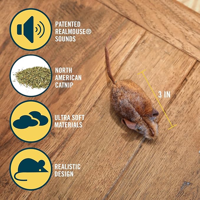 OurPets Play-N-Squeak Mouse Hunter Cat Toys (Interactive Cat Toy & Catnip Toy with Real Mouse Electronic Sound) Perfect Toys for Indoor Cats with Catnip