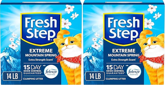 Fresh Step Extreme Clumping Litter with Febreze Freshness, Mountain Spring Scent Clumping Cat Litter with Guaranteed Odor Control, 14 lb. Box (Pack of 2)
