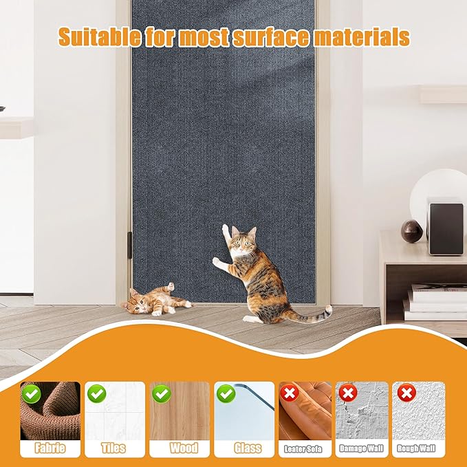 cat Scratching mat Self-Adhesive, Trimmable Furniture Protector for Couch, Sofa, Wall & Cat Trees - Durable Scratch Pad with Nano Tape, DIY Climbing Carpet for Indoor Cats(Dark Grey, 23.6"x15.8")