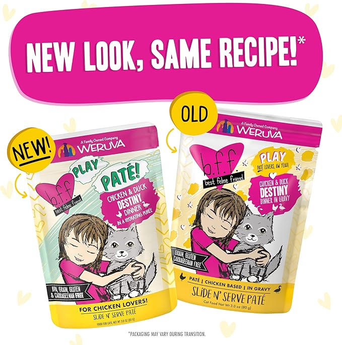 B.F.F. PLAY - Best Feline Friend Paté Lovers, Aw Yeah!, Chicken & Duck Destiny with Chicken & Lamb, 3oz Pouch (Pack of 12)