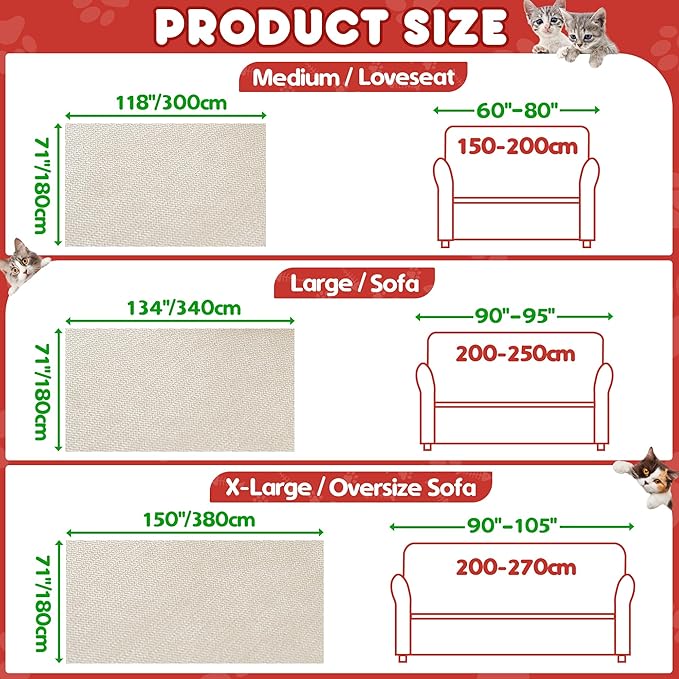 Cat Scratch Furniture Protector - Anti-Slip, Waterproof Sofa Cover to Keep Cats Off, Pet-Friendly Couch Protectors for 3 Cushion Couch, Khaki Anti-Scratch Couch Cover for Pets and Kids 118"X71"