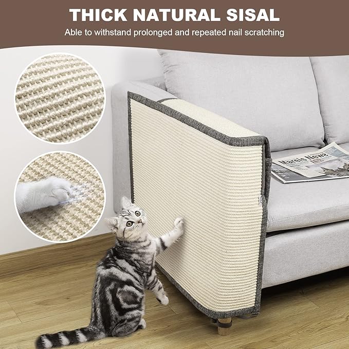 Upgraded Cat Scratch Sisal Sofa Protector,Furniture Couch Protector from Cat Scratching with Natural Sisal Full Cover 27.5''L*19.7''W(Right Hand)