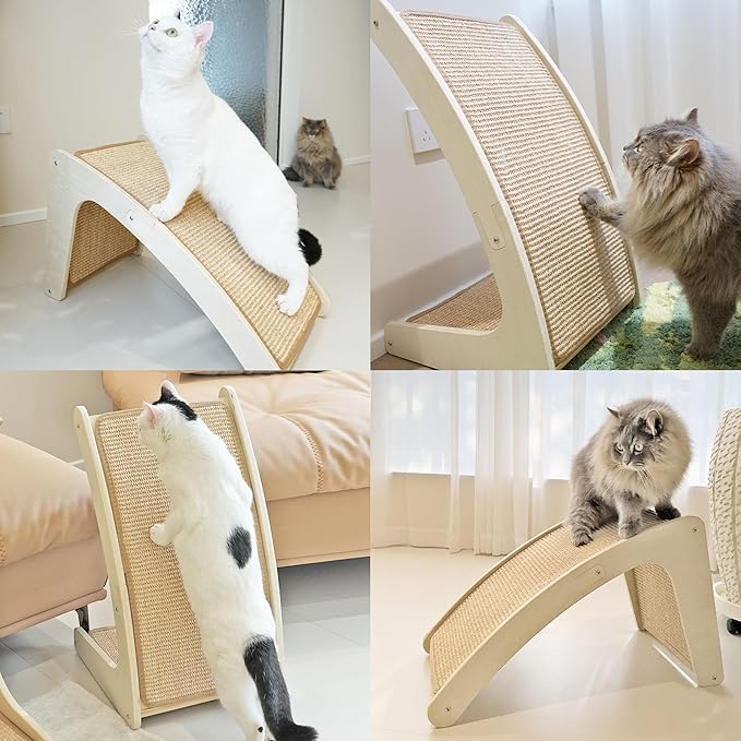 Cat Scratcher, Curved Scratching Board for Indoor Cats, Protecting Furniture Scratch Pad, Floor Mounted Scratching with Mouse Toy, Catnip
