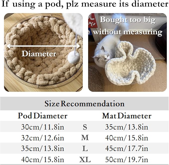 Cat Knitted Bed Mat, Extra-Soft Washable Warm Round Pads Cushions for Indoor Kittens, Cat Trees Towers, Perfect for Kneading and Sleeping (Blue,X-Large)