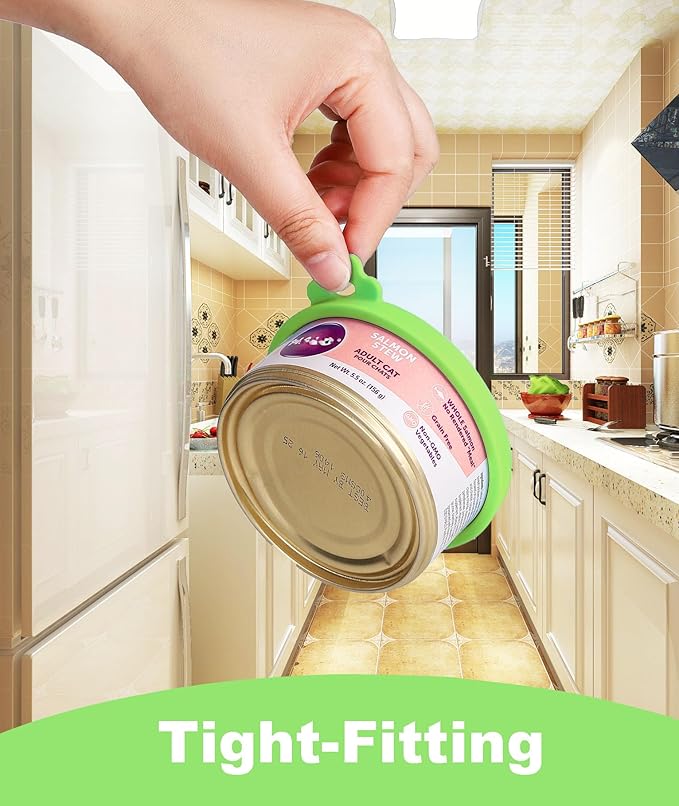 Comtim Cat Food Can Covers Lids for 5.5 oz Cans, 2 Pack Silicone Cat Food Can Lids for 5.5 oz 5.3 oz Cans...Pet Food Can Covers Reusable Can Toppers Savers for Wet Food (Green)
