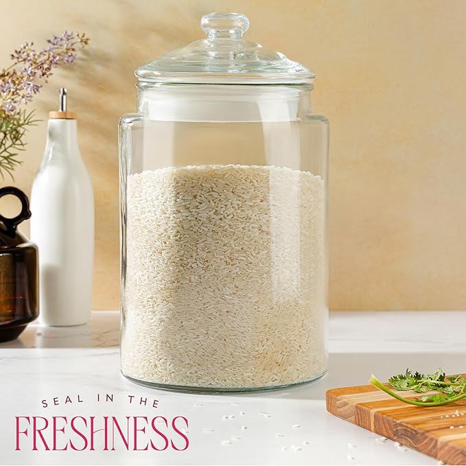 2-Gallon Tall Glass Cookie Jar with Airtight Lid – Large Kitchen Canister for Cookies, Sugar, Flour, and Dog Treats
