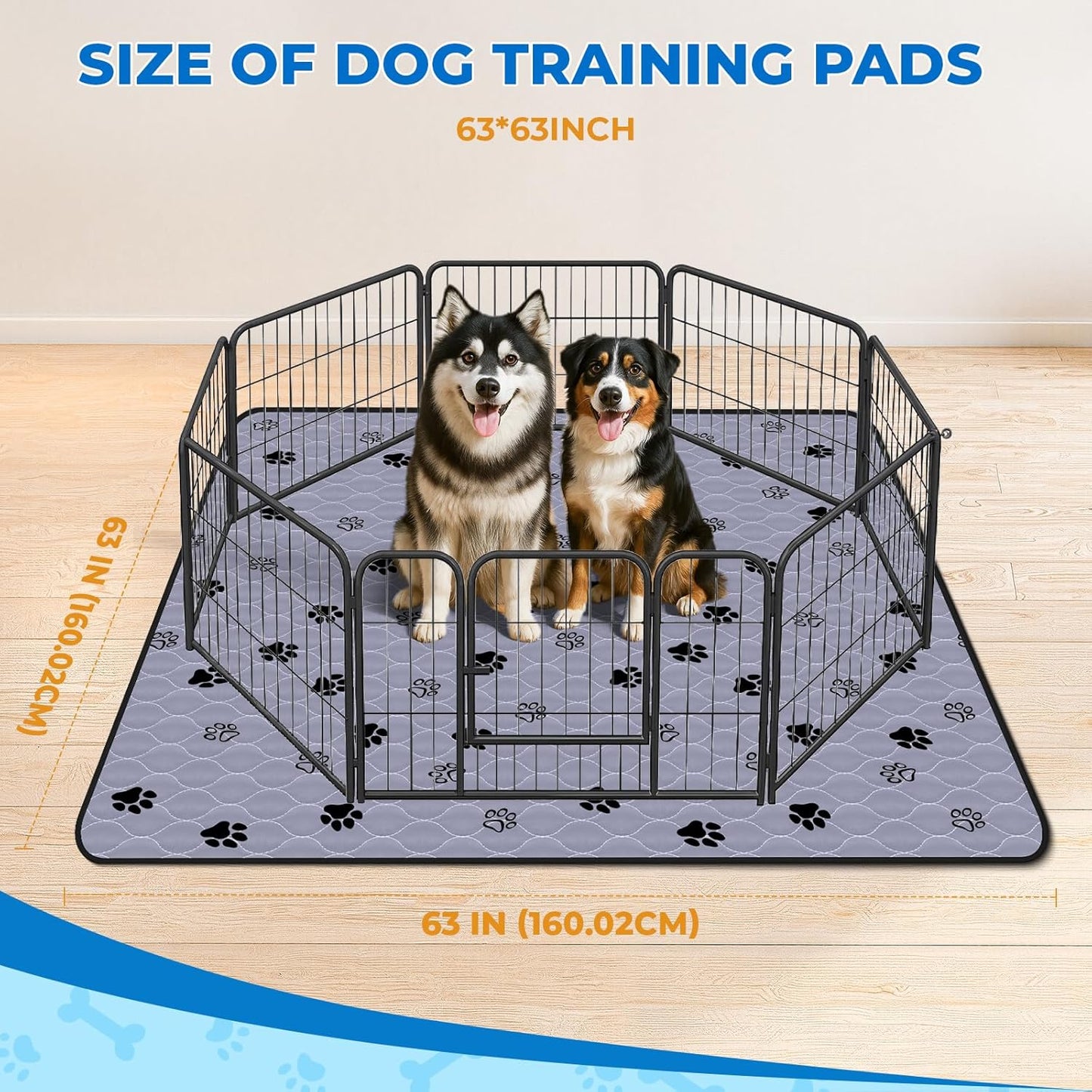 Fostanfly Non-Slip Washable Pee Pads for Dogs, 2 Pack Large 63"x63" Ultra-Absorbent and Leak-Proof Reusable Potty Training Pads for Dogs and Cats Puppy Pads