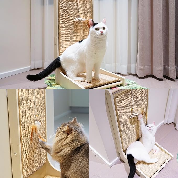 Cat Scratcher, L-Shaped Cat Scratching Board - Protects Furniture, Floor Mounted with Mouse Toy, Catnip Infused