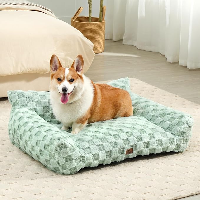 Large Dog Bed Sofa, Fluffy Pet Bed for Medium and Large Dogs, Supportive Dog Couch Sofa for Dogs, Pet Sofas with Washable Cover & Non-Slip, 38 inch, Green
