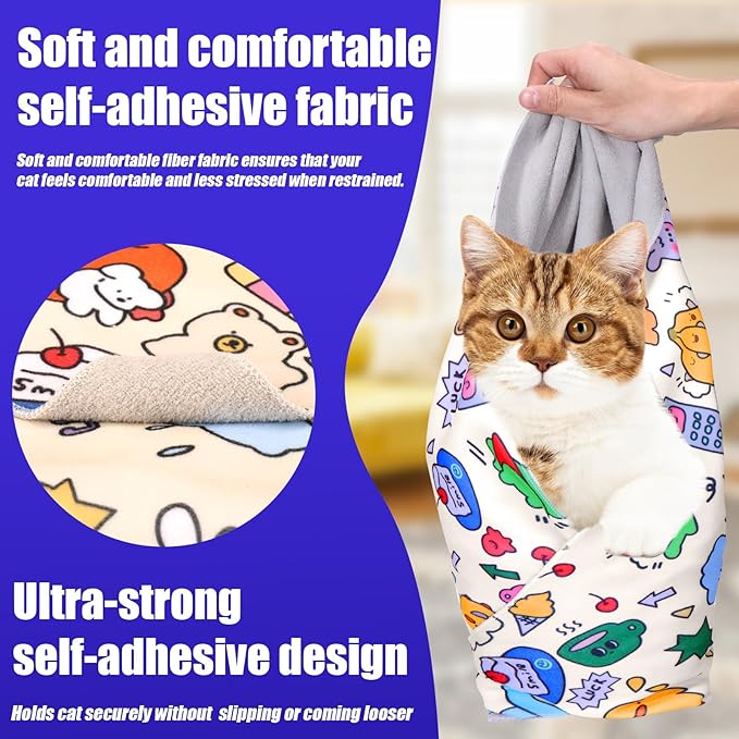 XANGNIER Cat Grooming Wrap with Cat Nail Clippers -Self-Adhesive Cat Swaddle for Nail Clipping, Anti-Scratch & Anti-Escape Cat Restraint for Calm, Safe & Easy Nail Trimming