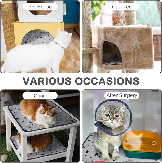 Self Warming Cat Bed Self Heating Dog Mat Star Pattern Warm Thermal Pet Pad Reflects Body Heat Washable Soft Puppy Crate Pad Anti Slip Kennel Mat for Pets(Grey,18'' L X 18'' W X 0.4'' Th)