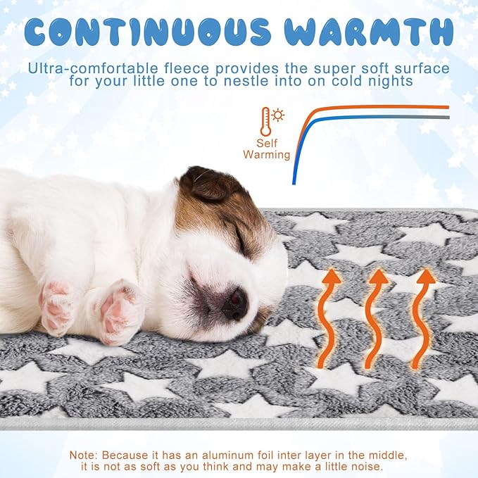 2 Pcs Warming Cat Pad Reflects Heating Dog Crate Self Warming Pet Pad Gray Nursing Cat Blankets Bed Mat for Newborn Kittens Puppies Elder Dog Washable(Large Star,29 x 20)