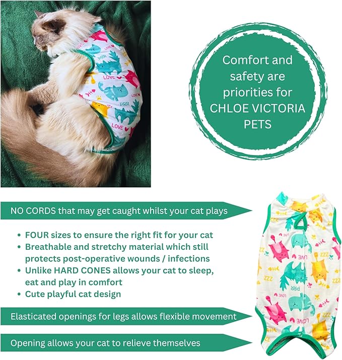 Cat Recovery Suit Surgical Onesie for Post Surgery/Neuter/Spay. Protection for Wounds and Skin infections for Male/Female Cats. Comfortable, Safe, (no Loose Cords) Cone Alternative (Medium)