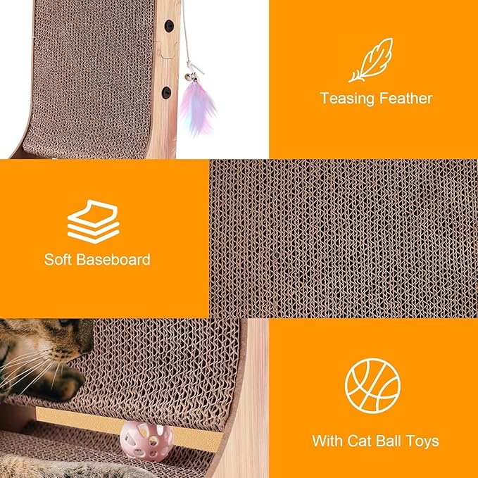 L Shape Cat Scratcher, 23.6 Inch Cat Scratchers for Indoor Cats, Protecting Furniture Cat Scratch Pad, Cardboard Cat Scratching with Ball Toy - 6Pack