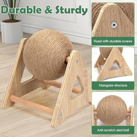 Outamateur Cat Scratcher Ball Toy, Sisal Scratching Ball with Stable Stand, Interactive Cat Exercise Toy, Interactive Play and Exercise for Kittens, Cats, Small Pets