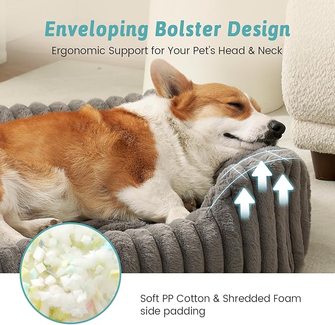 Orthopedic Dog Bed for Small Dogs & Medium Dogs - Washable Rectangle Pet Bed with Anti-Slip Bottom, Soft Calming Cat & Puppy Bed for Indoor Pets (30"x23"x7", Grey)