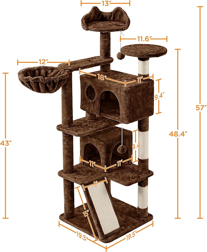 Topeakmart 57in Height Cat Tree Condo Multi-Level Kitten Tower Cat House Furniture