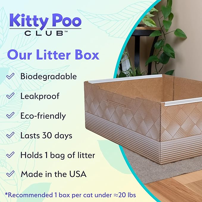 Kitty Poo Club Leakproof Disposable 2-Pack Cat Litter Box with 2 Bags Grass Litter | Superior Odor Control & Recyclable Design | Perfect for Travel, Multi-Cat Homes & Daily Use