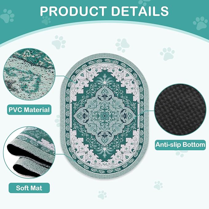 Bienbee Cat Litter Mat, 40" x 30" Jumbo Size Litter Box Mat Rug with Non-Slip Bottom, Easy to Clean Cat Supplies Accessories Essentials for Indoor Kitty Kitten Floor,Green XL