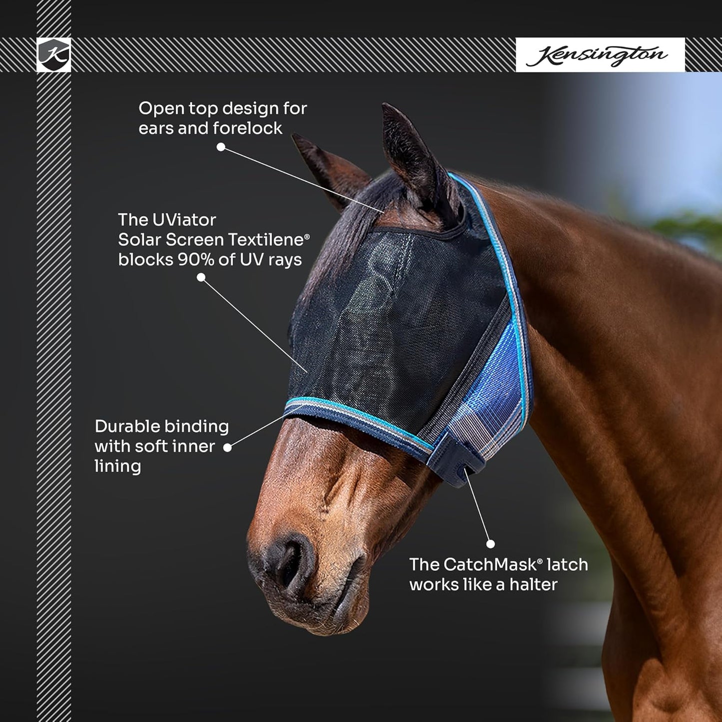 Kensington UViator CatchMask Horse Fly Mask with Web Trim UV Eye Protection Mask for Horse - XL, Atlantis