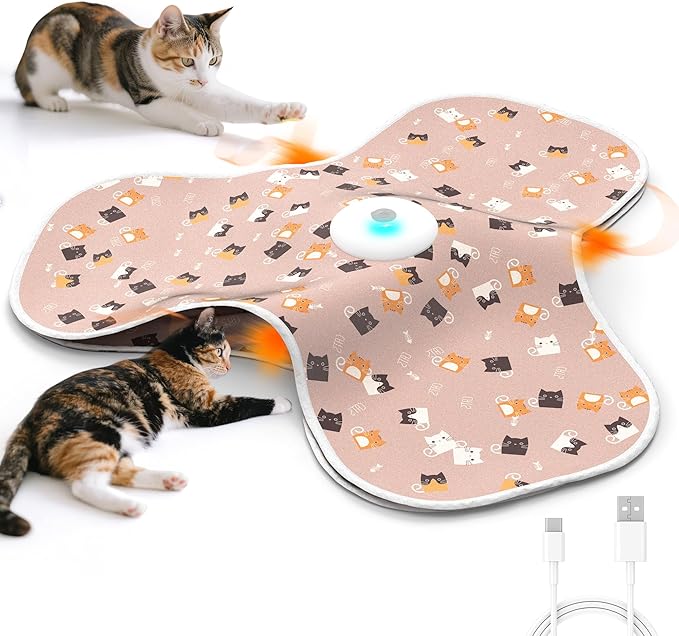 ‌‌Interactive Cat Toys for Indoor Cats‌ Adult‌ with Feather Tail Switchable Mouse Sounds, ‌Kitten Enrichment Toys‌ for Hunting Self Play, Automatic Rechargeable Quiet Game to Bored (Pink)