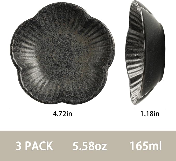 Cat Food Bowls, Ceramic Cat Plates, Dish for Food, Water and Snack, 4.72 Inch, Indoor and Outdoor Use, Kitten Puppy and Small Animals Bowls Set of 3 (Black)