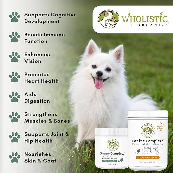 Wholistic Pet Organics Canine Complete - Dog Multivitamin Powder - 8 Oz - Daily Dog Vitamins and Supplements for Homemade Food - Immune System, Skin, Coat & Overall Health - Small and Large Breed