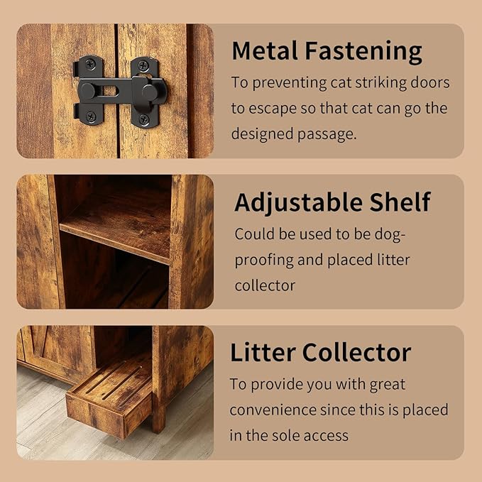 Cat Litter Robot Enclosure with Litter Collector,Cat Litter Cabinet with Dog Proof Adjustable Shelf,for Placing Litter Robot 3/4,Power Outlet (Rustic Brown)