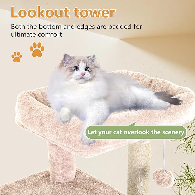 FDW Cat Tree for Indoor Cats 36 Inches Cat Tower Multi-Level Indoor Cat Play Condo House with Scratching Posts, Spacious Perch, Sisal Posts and Dangling Toys, Beige