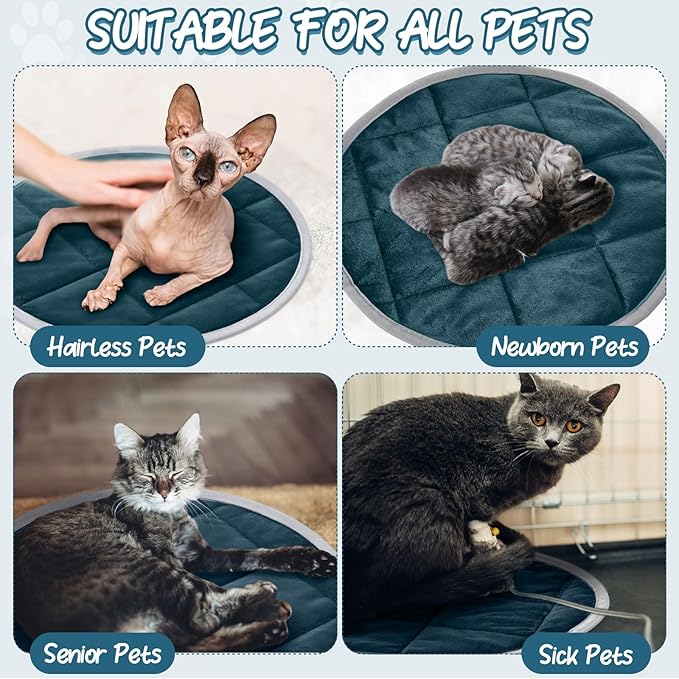 2 Pcs Cat Heating Pad Round 16 Inch Self Heating Cat Mat Washable Heated Bed Anti Slip Warming Pad Pet Bed Mat for Kennel Dog Crate Indoor Outdoor(Blue,16 Inch)