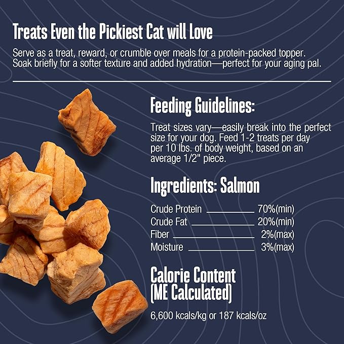 Whole Life Cat Just One Salmon Freeze Dried Cat Treats - Human Grade High Protein Food, Healthy Training Snacks, Freeze Dried Salmon Food Toppers, USA Made Natural Treats - 1 oz (Pack of 1)