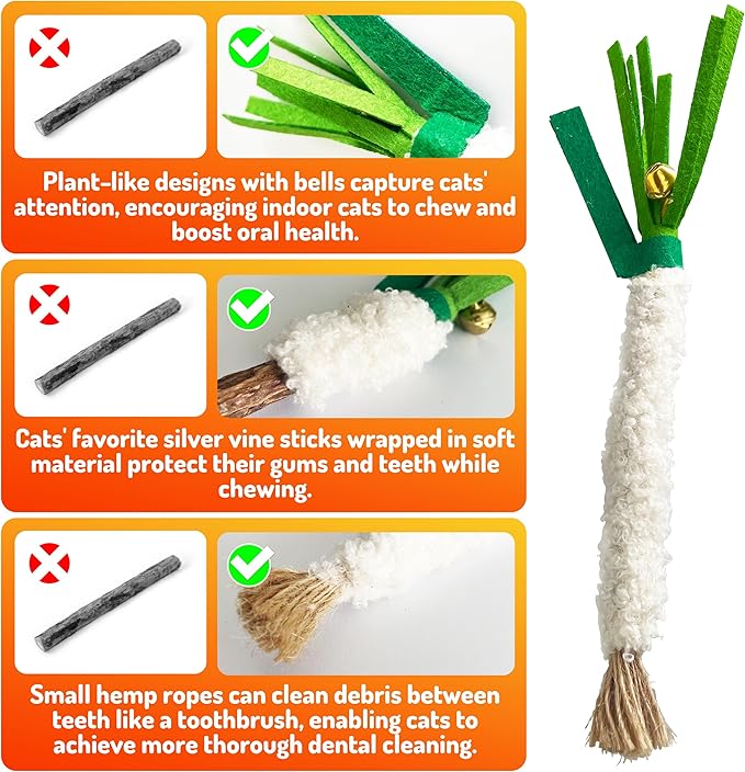 Catnip Chew Stick 4PCS with Wrapped Cotton Rope – Natural Dental Care Cat Toy for Teeth Cleaning & Gum Health, Satisfies Chewing Instincts, Safe & Long-Lasting Kitten Teething Toy (White)