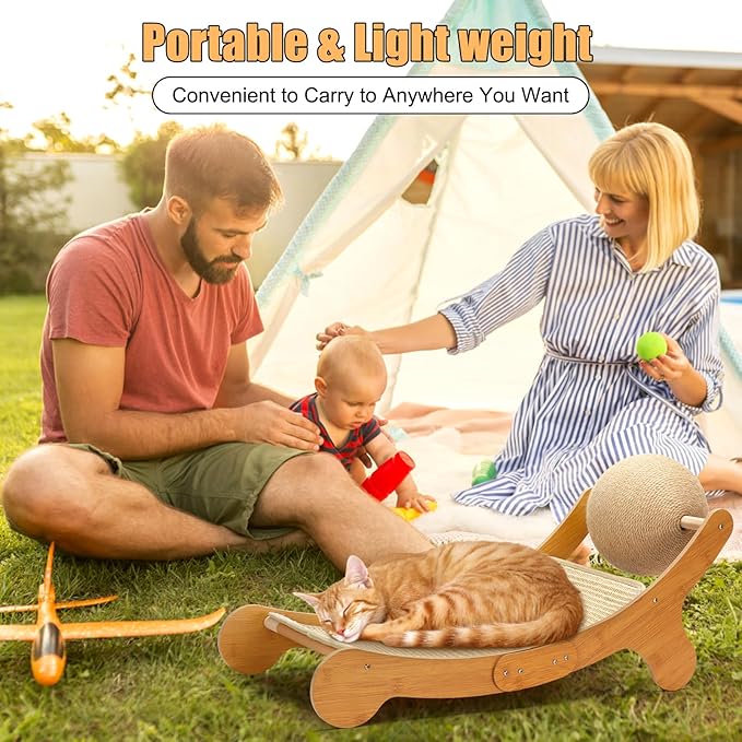 Outamateur Sisal Cat Scratcher Bed, Cat Hammock Chair, 3 in 1 Cats Scratcher Lounge, Cats Mini Beach Chair with Toy Ball, Pet Beds with Removable Sisal Pad for Indoor Small Animal, Puppy, Rabbit