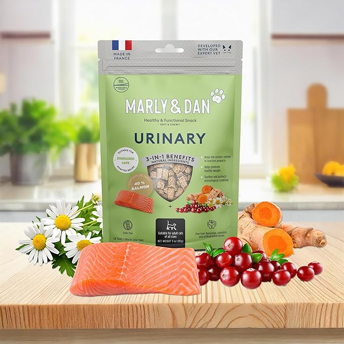 Marly & Dan Salmon Treats for Cats with Brewers Yeast & Green Tea, Urinary Recipe, 3oz Bag