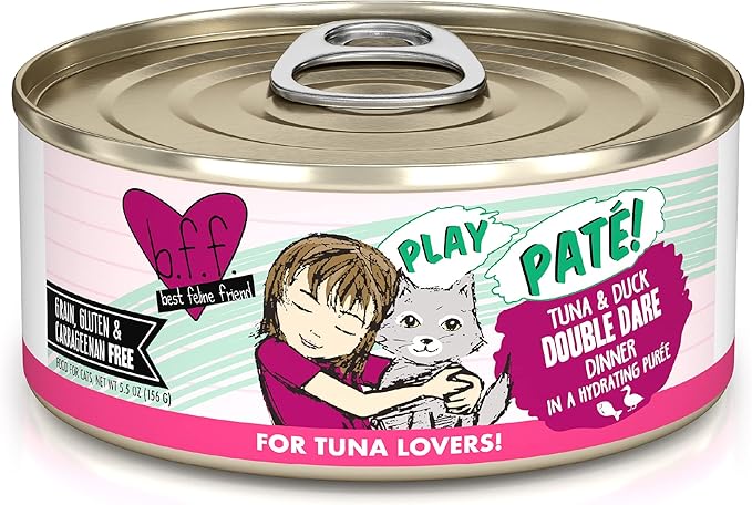 Weruva B.F.F. Play - Best Feline Friend Paté Lovers, Aw Yeah!, Tuna & Duck Double Dare with Tuna & Duck, 5.5oz Can (Pack of 8)