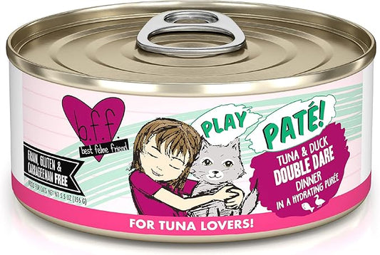 Weruva B.F.F. Play - Best Feline Friend Paté Lovers, Aw Yeah!, Tuna & Duck Double Dare with Tuna & Duck, 5.5oz Can (Pack of 8)