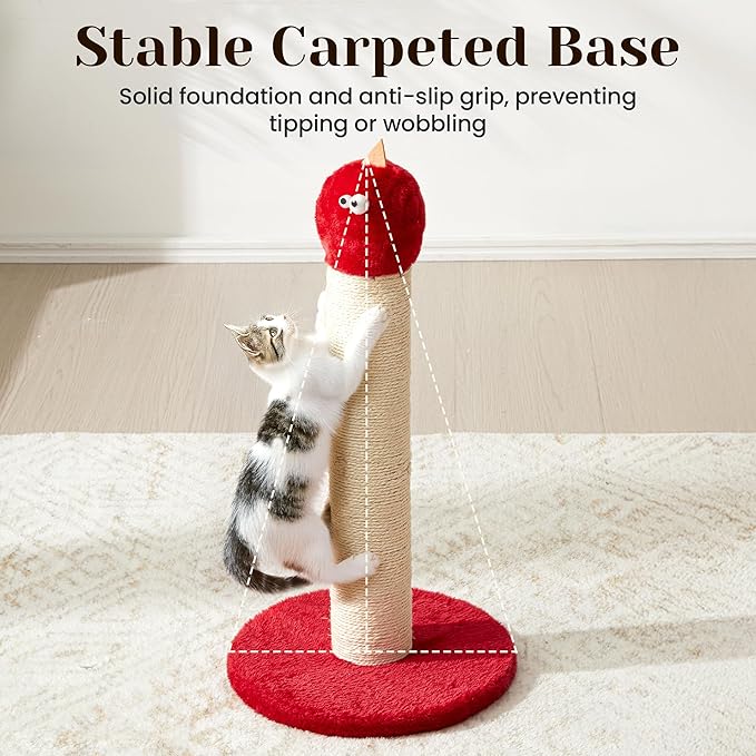 Cat Scratching Post, 22-Inch Tall Sisal Scratcher, Heavy-Duty Cat Climbing Stand for Indoor, Kittens & Large Cats, Red