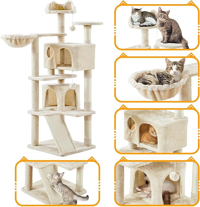 Topeakmart 57 inches Multi-Level Cat Tree Cat Condo with Scratching Posts Kittens Activity Tower Pet Play House Furniture