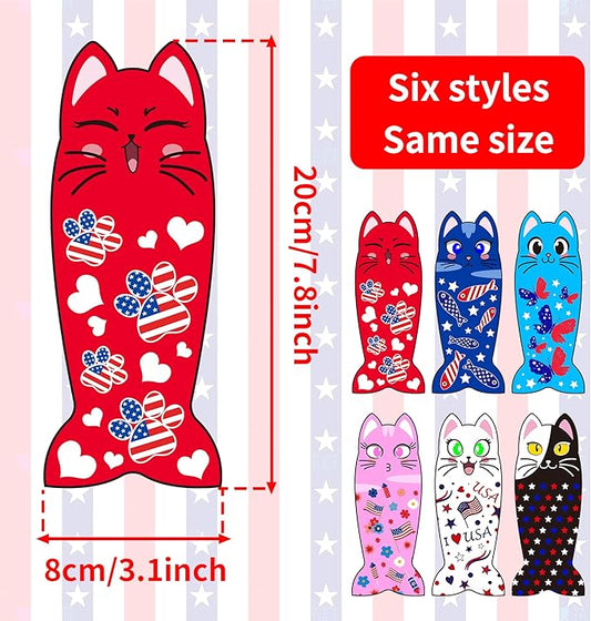 4th of July Cat Toys for Indoor Cats Patriotic Large Adult Cat Catnip Plush Toys with Crinkle Independence Day Kitten Chewing Kicker Toy 6 PCS