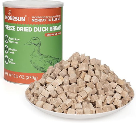 MON2SUN Freeze Dried Duck Cat and Dog Treats, Single Ingredient Natural and Healthy Dog Snacks, High Protein Training Treats & Food Topper, 9.5 oz