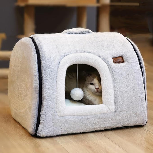 cat Bed cave-cat beds for Indoor Cats,Soft and Comfortable Cute Pet Bed，cat House,with Removable Washable Cushioned Pillow,Enclosed cat Bed,Kitty cat hut、Hideaway,Small Large Dog Tent (Grey)