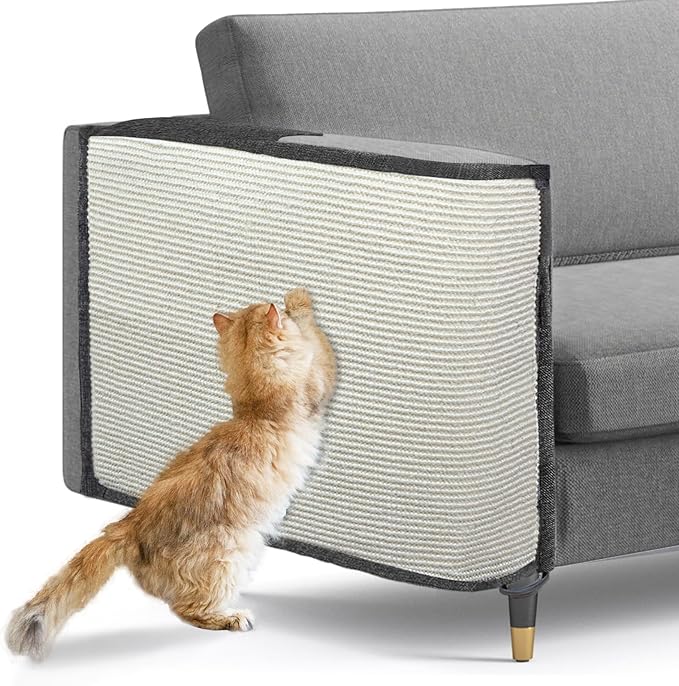 Large Size Cat Scratch Sofa Protector,27.5inch*19.6inch Sisal Couch Protector from Cats/Dogs Scratching for Big Arm Sofa use (Dark Grey/Right Handed)