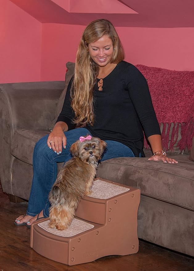 Pet Gear Easy Step II Pet Stairs, 2 Step for Cats/Dogs up to 75-pounds, Portable, Removable Washable Carpet Tread, No Tools Required, Toffee